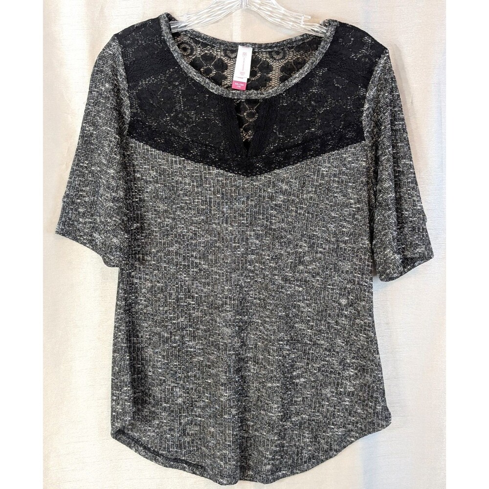 No Boundaries Junior Sz 2XL (19) Top Black Lace Bodice Short Sleeve Knit Goth